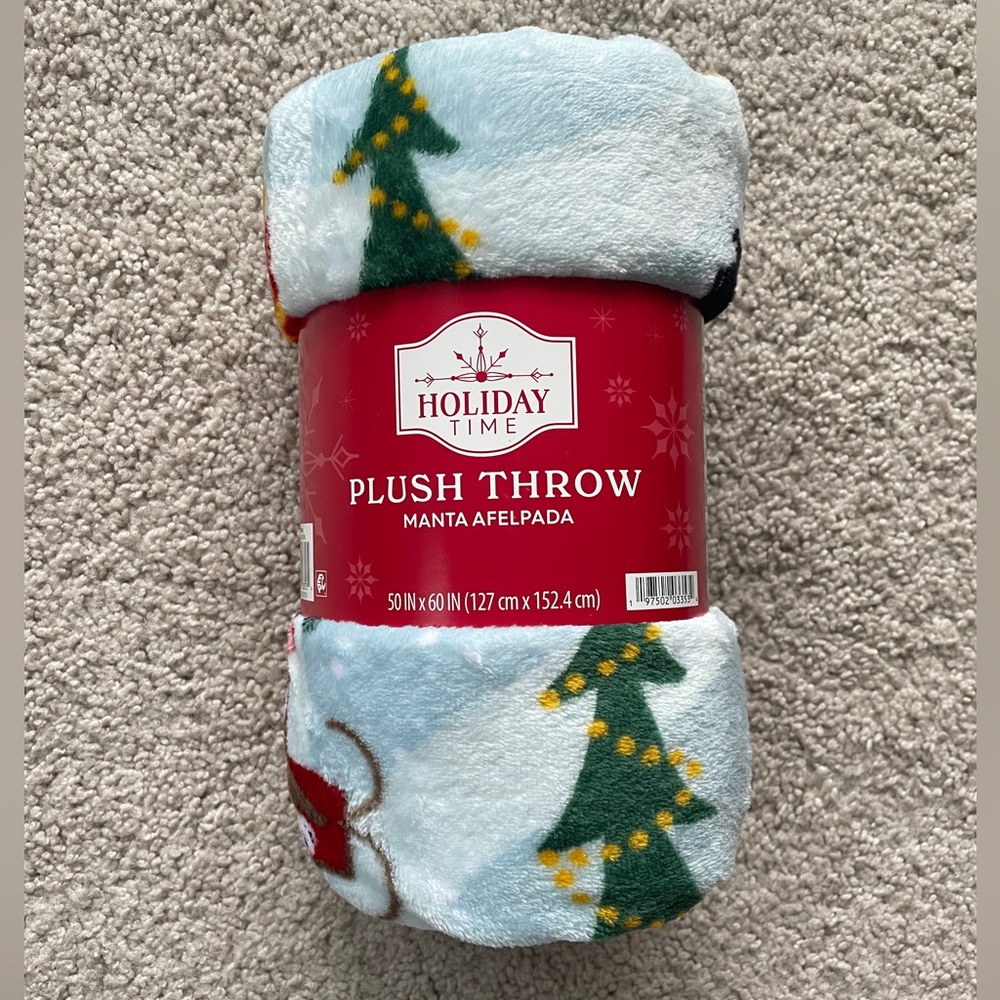 Holiday Time Plush Dogs Pets Christmas Tree Snow Throw Fuzzy Blanket 50x60"